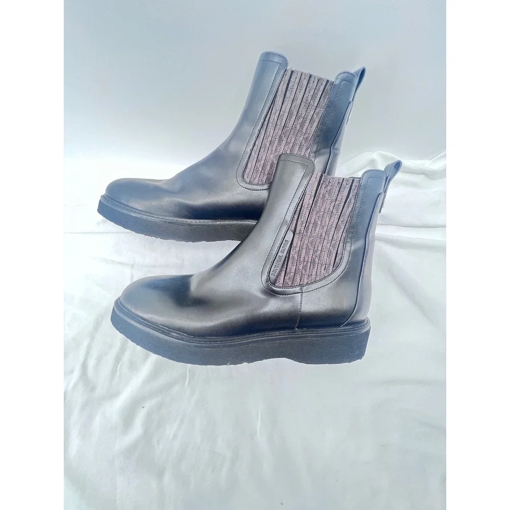 Michael Kors Mens 11 Black Leather Chelsea Boots Lug Sole MK Logo Ankle Boots
